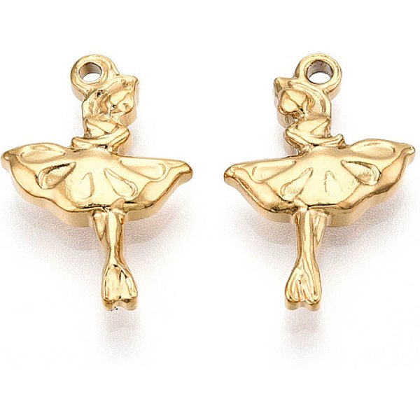 304 Stainless Steel Pendants, Ion Plating(Ip), Dancer Charms, Real 18K Gold Plated, 19X13X3Mm, Hole: 1.4Mm-image