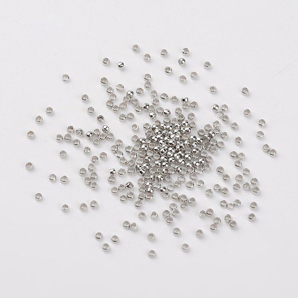 Brass Crimp Beads, Cadmium Free & Lead Free, Rondelle, Nickel Color, About 2Mm In Diameter, 1.2Mm Long, Hole: 1.2Mm-image