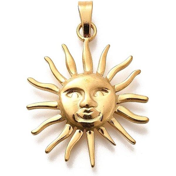 304 Stainless Steel Pendants, Golden, Sun, 30X25X3.5Mm, Hole: 3X6.5Mm-image