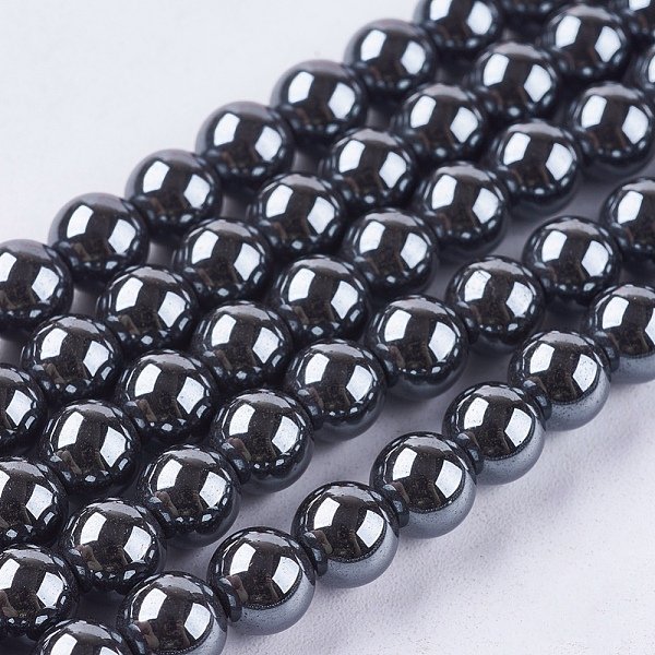 Non-Magnetic Synthetic Hematite Beads Strands, Grade Aa, Round, Black, Black, 6Mm, Hole: 1.5-2Mm, About 72Pcs/Strand-image