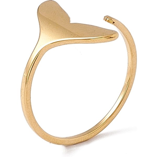 Ion Plating(Ip) 201 Stainless Steel Whale Tail Shape Open Cuff Ring For Women, Real 18K Gold Plated, Us Size 6 1/2(16.9Mm)-image