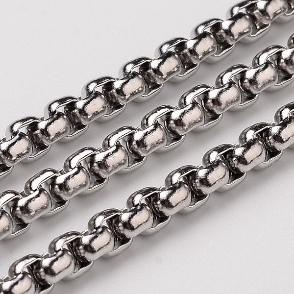 Tarnish Resistant 304 Stainless Steel Venetian Chains Box Chains, Unwelded, Stainless Steel Color, 5X5Mm-image
