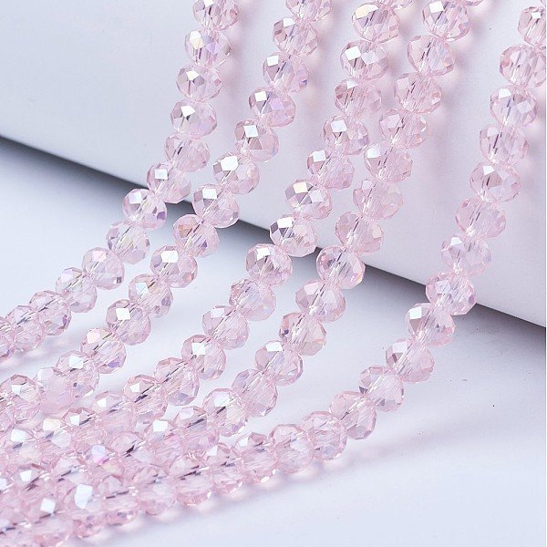 Electroplate Glass Beads Strands, Ab Color Plated, Faceted, Rondelle, Pink, 8X6Mm, Hole: 1Mm, About 63-65Pcs/Strand, 39-40Cm-image