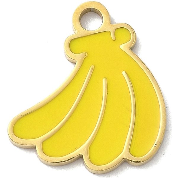 304 Edelstahl-Obst-Emaille-AnhäNger, Echtes 18K Vergoldet, Banane, 18.5X17X1.5 Mm, Bohrung: 2.2 Mm-image