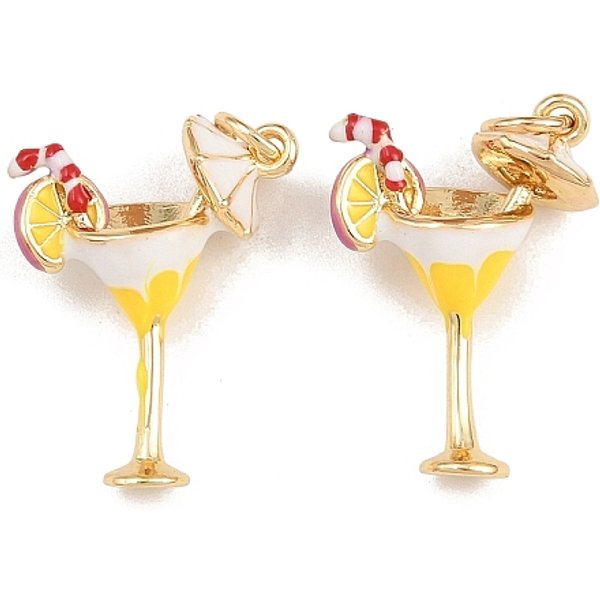 Brass Enamel Pendants, Drink Charms, Rack Plating, Cadmium Free & Lead Free, Long-Lasting Plated, Real 18K Gold Plated, With Jump Ring, Yellow, 19.5X15X7.5Mm, Hole: 3Mm-image