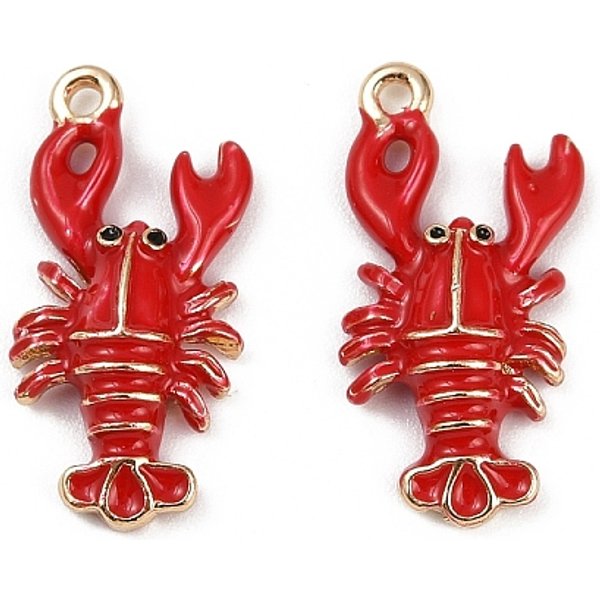 Pendentifs En Alliage De Laiton, Avec L'éMail, CréMaillèRe Plaquage, Or, Homard, 21X10.5X4Mm, Trou: 1.4Mm-image