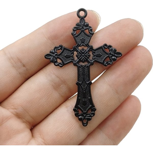 Alloy Pendants, Cross Charms, Black, 57x38mm