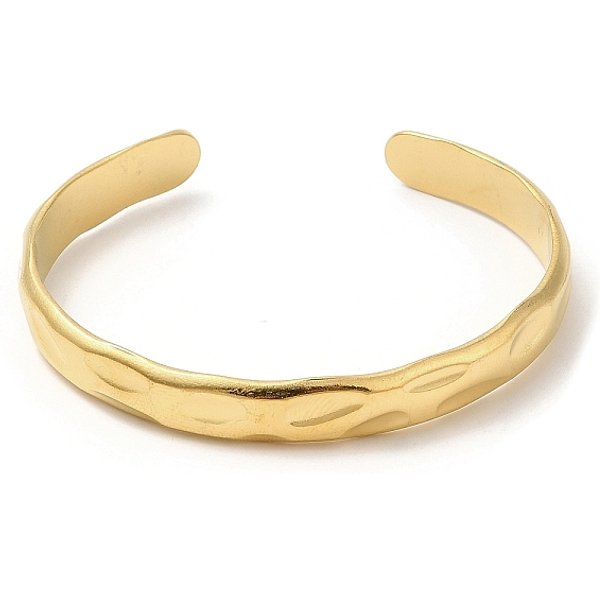 304 Stainless Steel Cuff Bangles, Wave Open Bangles For Women, Real 18K Gold Plated, Inner Diameter: 2-1/4X1-7/8Inch(5.8X4.9Cm), 9Mm-image