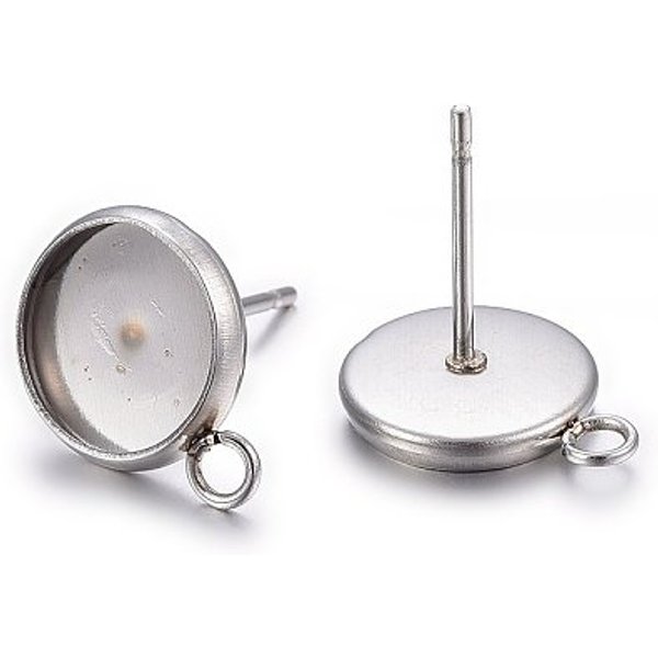 AnlaufgeschüTzte Ohrsteckerfassungen Aus Edelstahl 304, Mit Schleife, Flachrund, Edelstahl Farbe, Fach: 6 Mm, 11X8X1.5 Mm, Bohrung: 1.8 Mm, Stift: 0.8 Mm-image