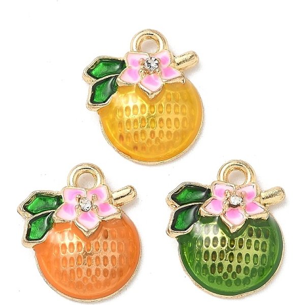 Emaille AnhäNger Legierung, Licht Gold, Cadmiumfrei Und Nickel Frei Und Bleifrei, Gestell, Frucht Mit Blumen-Charme, Mischfarbe, 16X13.5X4.5 Mm, Bohrung: 1.8 Mm-image