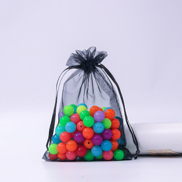 Rectangle Organza Drawstring Bags, Black, 15X10Cm-image