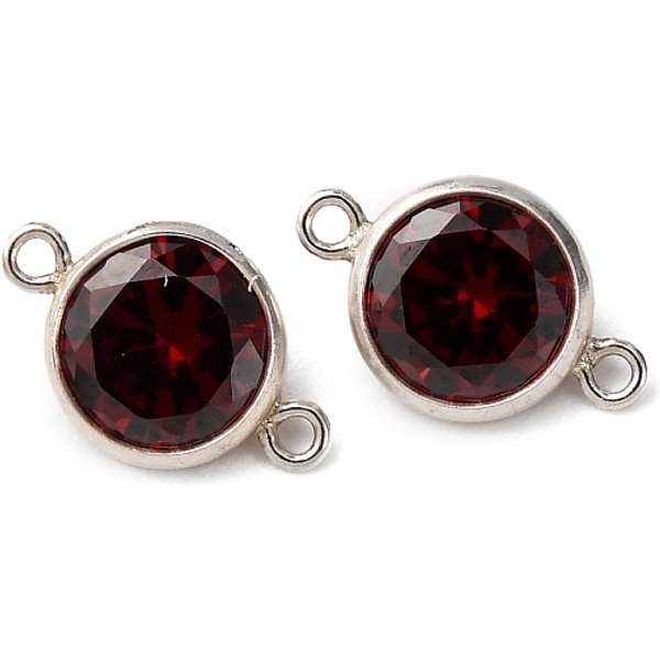 925 Cadena De Dijes De Conector De Circonita CúBica Pavé De Plata, Plano Y Redondo, De Color Rojo Oscuro, 10.5X6.5X3.5Mm, Agujero: 0.9 Mm-image