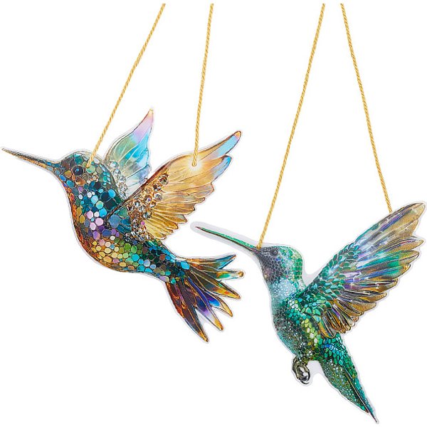 2 attrape-soleil suspendu en acrylique en forme d'oiseau, 2 styles, pour ornements suspendus de jardin extérieur à la maison, avec corde de polyester, couleur mixte, 161-183x200-236x1.7mm, Trou: 4mm, 1pc / style