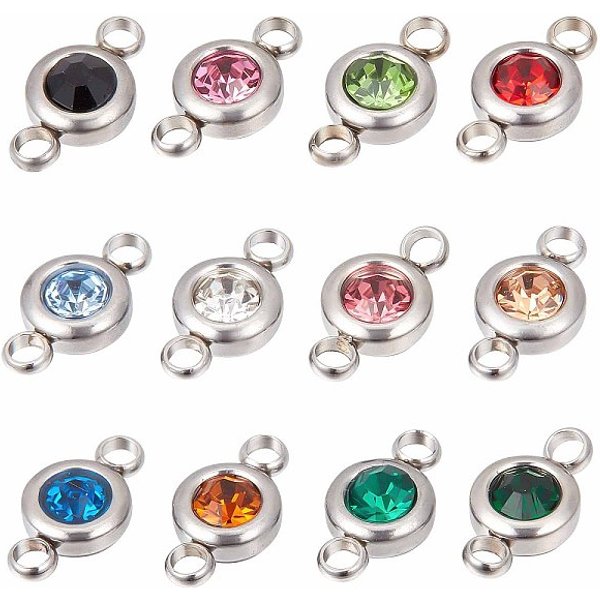 Sunnyclue 1 Box 24Pcs Rhinestone Connector Charm Rhinestone Connectors Stainless Steel Link Connectors Flat Round Linking Charms For Jewelry Making Charms Women Diy Necklace Bracelet Earring Crafts-image