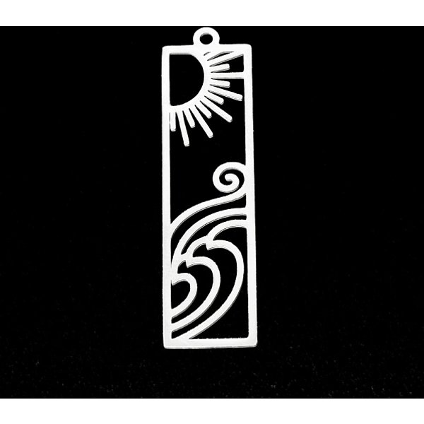 Non-Tarnish 201 Stainless Steel Pendants, Laser Cut, Rectangle With Sun, Stainless Steel Color, 41X11X1Mm, Hole: 1.6Mm-image