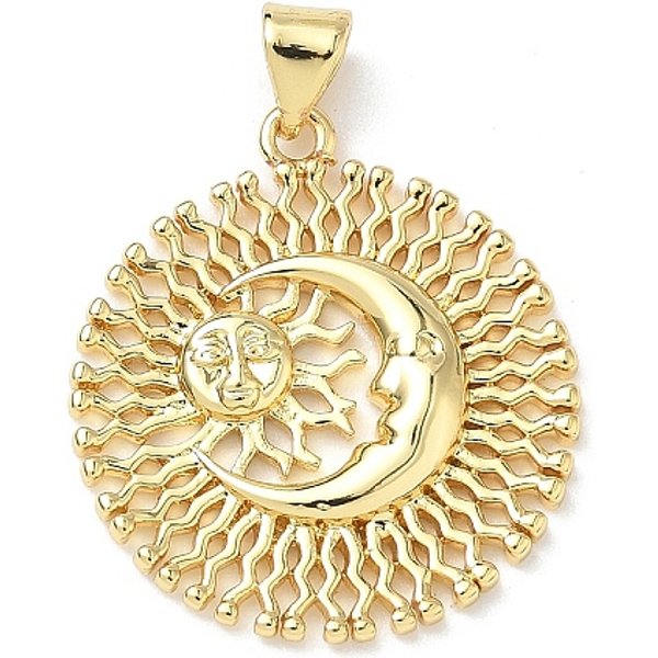 Messing AnhäNger & Charms, Echtes 18K Vergoldet, Mond, 25.5X23X2.5 Mm, Bohrung: 4.5X3.5 Mm-image