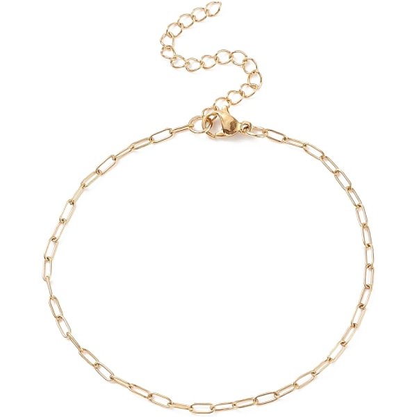 304 Stainless Steel Paperclip Chains Bracelet for Women, Golden, 7-1/2 inch(19.2cm)