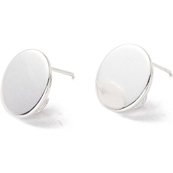 201 Ohrstecker-Beschläge aus Edelstahl, mit 316 chirurgischen Edelstahlstiften und vertikaler Öse, Flachrund, 925 Sterling versilbert, 12 mm, Bohrung: 2.5 mm, Stift: 0.7 mm