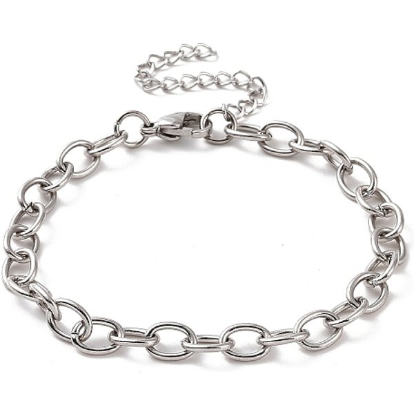 Non-Tarnish 304 Stainless Steel Cable Chain Bracelet For Men Women, Stainless Steel Color, 7-1/8 Inch(18Cm), Link: 8X6X1.2Mm-image
