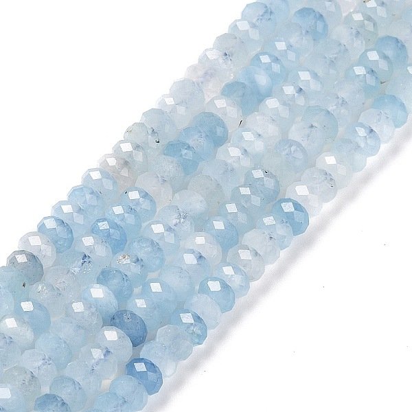 NatüRliche Aquamarin Perlen SträNge, Facettiert, Rondell, 4X2 Mm, Bohrung: 0.7 Mm, Ca. 157 Stk. / Strang, 15.55 Zoll (39.5 Cm)-image