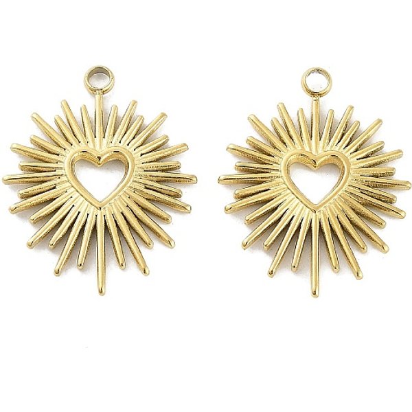 Pendentifs en acier inoxydable chirurgical 316L avec placage ionique (IP), sans nickel, soleil avec charme coeur, véritable 18k plaqué or, 22.5x18x1.5mm, Trou: 2mm