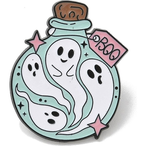 ÉPinglettes En éMail FantôMe D'halloween, Badge En Alliage Noir Peint Pour Sac à Dos, VêTements Pour Femmes Et Hommes, Ronde, 32.5X27.5Mm-image
