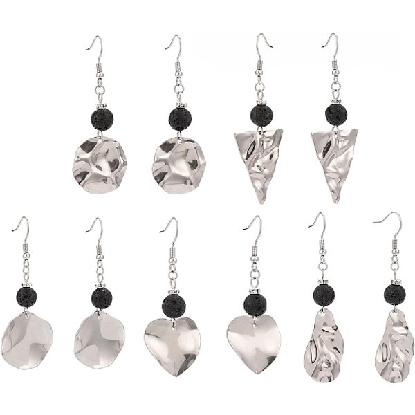 Orecchini Pendenti In Pietra Lavica Naturale Da Donna, Con Ganci Per Orecchini In Acciaio Inossidabile Chirurgico 316, Forme Misto, Colore Acciaio Inossidabile, 57-68Mm, Ago :0.7Mm-image