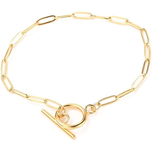 Unisex PVD Vacuum Plating 304 Stainless Steel Paperclip Chain Bracelets, with Toggle Clasps, Golden, 7-7/8 inch(20cm)