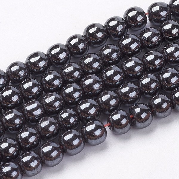 Non-Magnetic Synthetic Hematite Beads Strands, Round, 6Mm, Hole: 1.5Mm, About 68-72Pcs/Strand, 16Inch-image