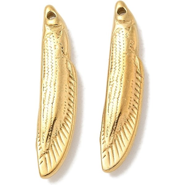 Placcatura Ionica (Ip) Ciondoli In Acciaio Inossidabile 304, Fascino Di Pesce, Vero Placcato Oro 18K, 27.5X6X3.5Mm, Foro: 0.9 Mm-image