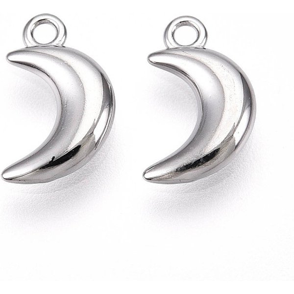 304 Stainless Steel Charms, Moon Charm, Anti-Tarnish, Stainless Steel Color, 10.5X6.5X2Mm, Hole: 1.2Mm-image