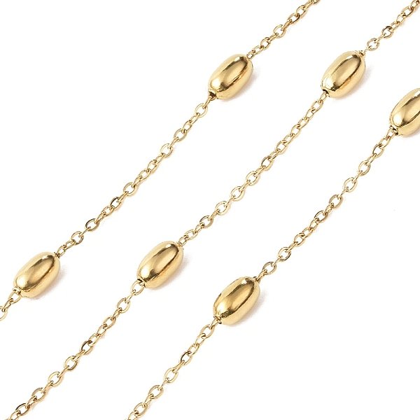 Cadenas SatéLite De Acero Inoxidable 304 Con Recubrimiento IóNico (Ip), Sin Soldar, Con Carrete, Dorado, 2X1.5X0.3Mm, 7X4Mm, Aproximadamente 32.81 Pie (10 M) / Rollo-image