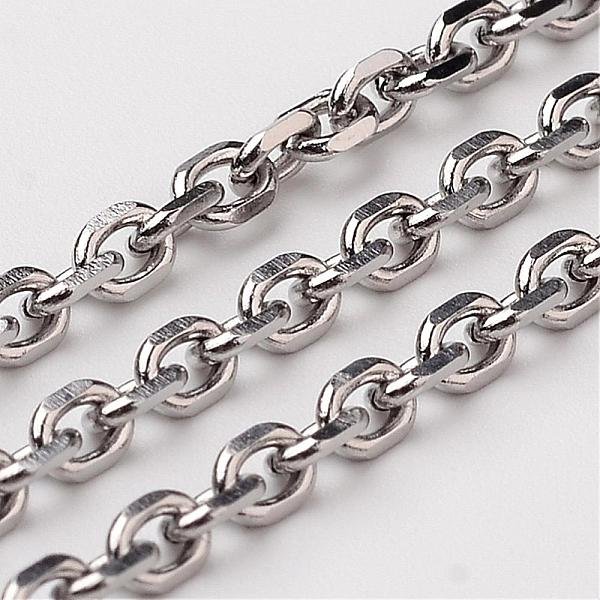 Tarnish Resistant 304 Stainless Steel Cable Chains, Unwelded, Faceted, Stainless Steel Color, 3.6X2.9X0.8Mm-image