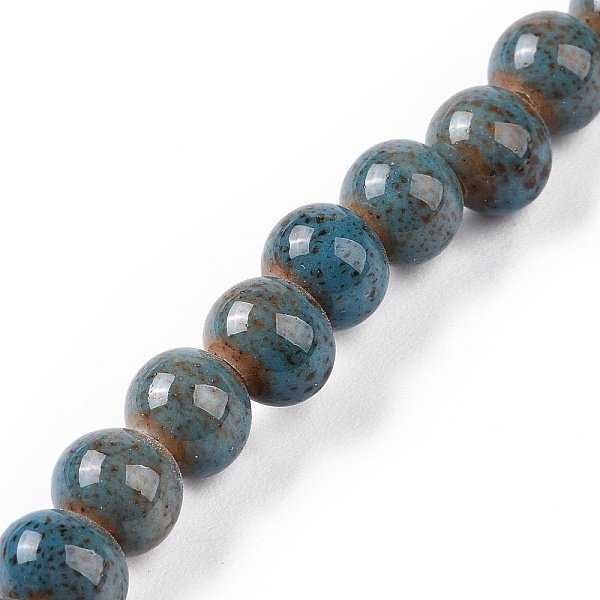 Handmade Fancy Antique Glazed Porcelain Ceramic Round Beads Strands, Sky Blue, 6Mm, Hole: 2Mm, About 60Pcs/Strand, 12.59 Inch-image