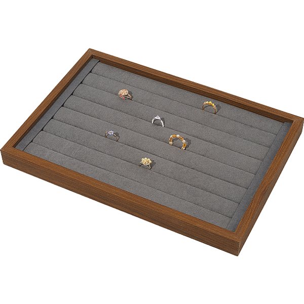 Plateau Rectangulaire Recouvert De Velours Avec PréSentoir à Bagues, Pour Support Organisateur De Bagues, Gris Foncé, 35.8X24.7X3 Cm-image