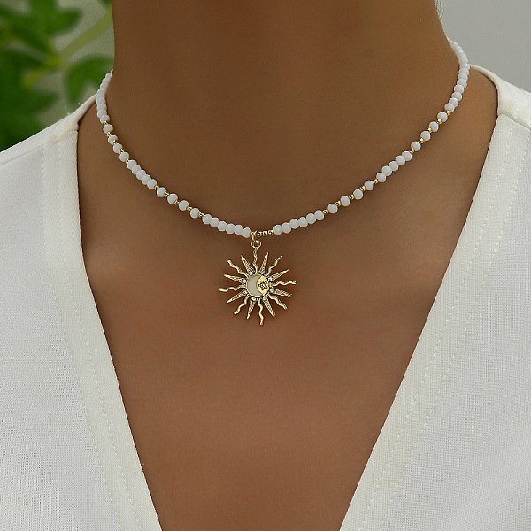 Collana Con Ciondolo Di Perline Di Pietre Preziose E Conchiglie, Con Lega Per Le Donne, Sole, 14.17 Pollice (36 Cm)-image