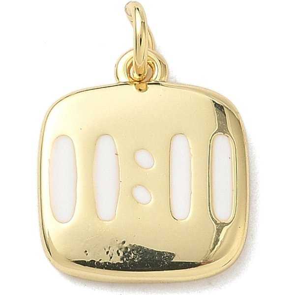 Brass Enamel 11:11 Pendants, Square Charms with Jump Rings, Rack Plating, Cadmium Free & Lead Free, Long-Lasting Plated, Real 18K Gold Plated, White, 15.5x13.5x2.5mm, Hole: 3.5mm