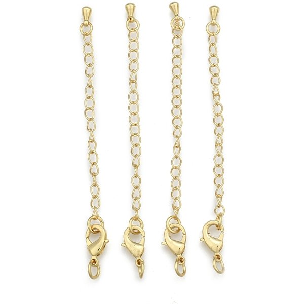 Long-Lasting Plated Brass Chain Extender, With Lobster Claw Clasps And Bead Tips, Real 24K Gold Plated, 12X7X3Mm, Hole: 3.5Mm, Extend Chain: 65Mm, Ring: 5X1Mm-image