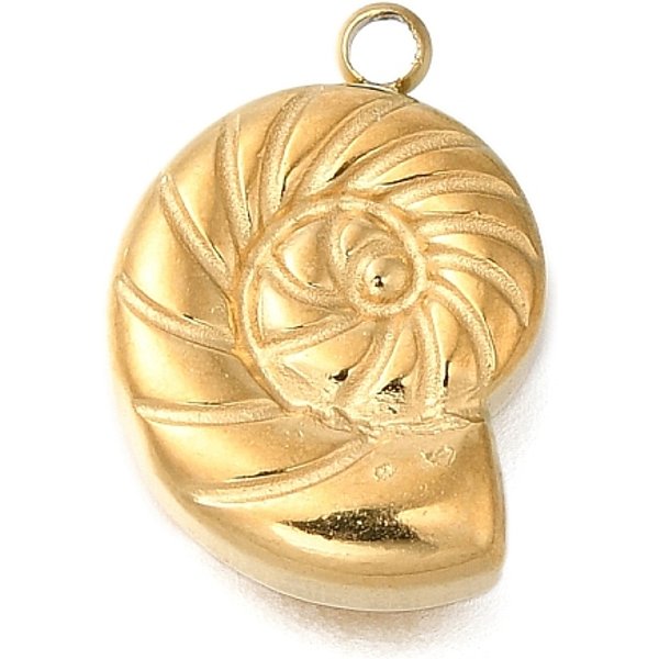 Pvd Vacuum Plating 201 Stainless Steel Pendants, Conch Charm, Real 18K Gold Plated, 15X10.5X4Mm, Hole: 1.5Mm-image