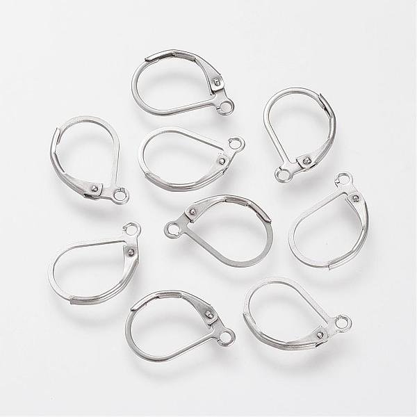 Tarnish Resistant 304 Stainless Steel Leverback Earring Findings, With Loop, Stainless Steel Color, 16X10.5X0.5Mm, Hole: 1.5Mm, Pin: 0.5Mm-image