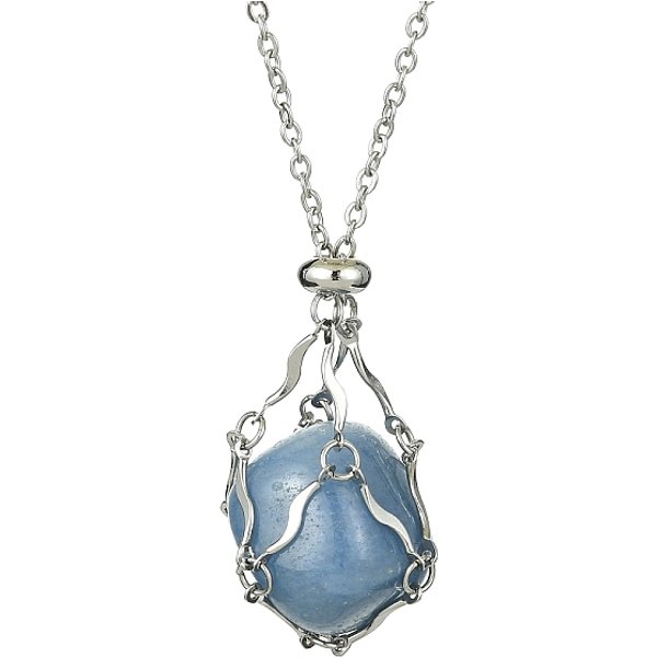 Collier Porte-Cage En Cristal, Pochette En Macramé En Laiton RéGlable, Support De Pierre Vide Pour La Fabrication De Colliers Pendentifs, Avec ChaîNe à Maillons En Acier Inoxydable 304, Couleur Inoxydable, 19-1/2 Pouce (49.4 Cm), Pochette...-image
