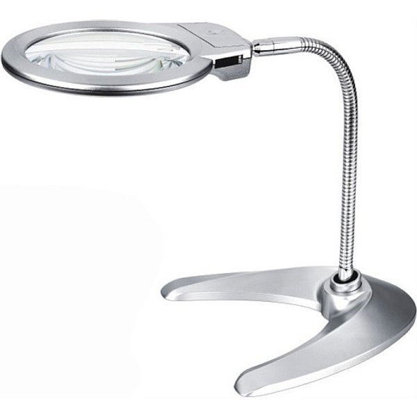 Flexible Lupe, mit LED-Licht, abs umweltfreundlicher Kunststoff, Metall Zubehör, optische Acryllinse, Edelstahl Farbe, Vergrößerung: 2x, Linse: 125mm, Vergrößerung: 5x, Linse: 25mm, 370x165x270 mm