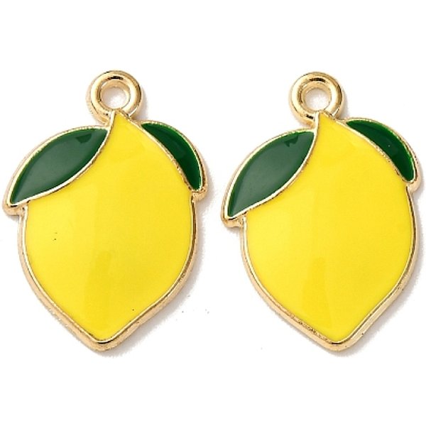 Alloy Enamel Pendants, Lemon Charm, Golden, 19.5X13.5X2Mm, Hole: 1.6Mm-image