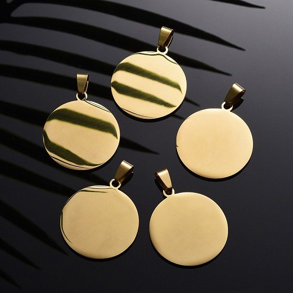 304 Stainless Steel Pendants, Manual Polishing, Blank Stamping Tags, Flat Round, Golden, 34X30X1.8Mm-image