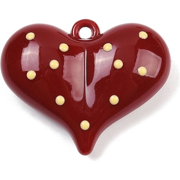 Opaque Acrylic Enamel Pendants, Heart, Dark Red, 36X44X14.5Mm, Hole: 3Mm-image