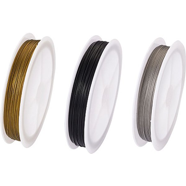 Tiger Schwanz Draht, nylonbeschichteter Edelstahl, Mischfarbe, 25 Gauge (0.45 mm), 55 m / Rolle, 3 Farben, 1 Rolle / Farbe, 3rolls