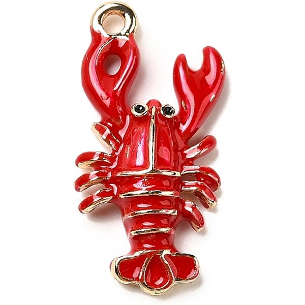 Pendentifs éMail En Alliage De Zinc, Rouge, Or, Homard, 21X10X4Mm, Trou: 1.4Mm-image