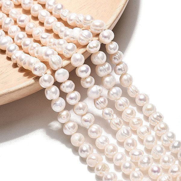 Brins De Perles De Culture D'eau Douce Naturelles, Pomme De Terre, Blanc CrèMe, 5-6X4.5-6.5Mm, Trou: 0.6Mm, Environ 35-36 Pcs/Chapelet, 6.89-7.09 Pouce (17.5-18 Cm)-image