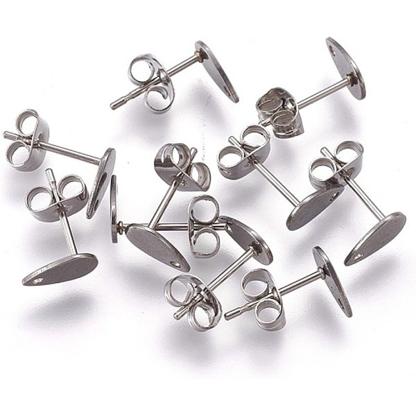 AnlaufgeschüTzte Ohrstecker-BeschläGe Aus Edelstahl 304, Mit Flacher Platte, TräNe, Edelstahl Farbe, 8X5X0.7 Mm, Bohrung: 1 Mm, Stift: 0.8 Mm-image