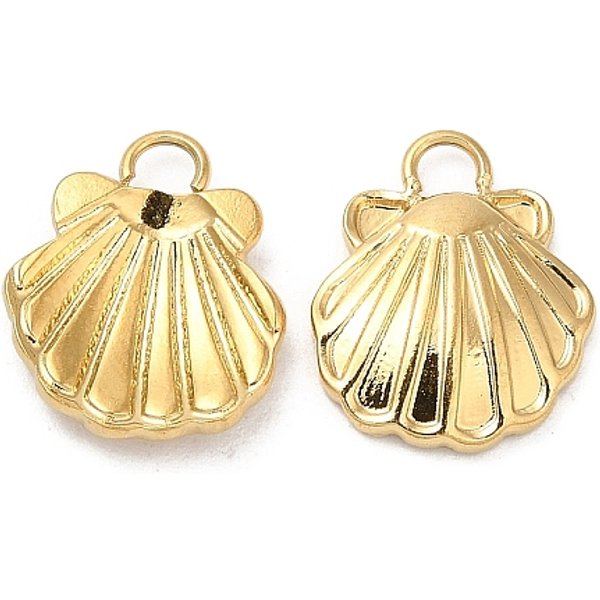 304 Stainless Steel Charms, Shell Charm, Real 18K Gold Plated, 12x10x2mm, Hole: 1.8mm